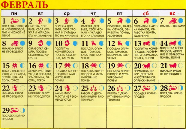 Февраль-2016 для садовода и огородника: лунный календарь