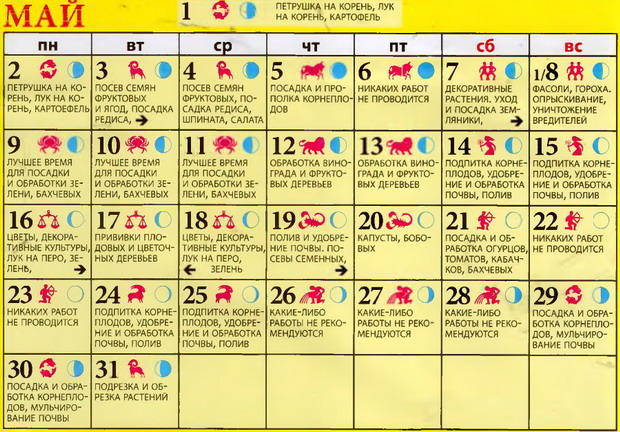 Лунный календарь садовода на май 2016 года