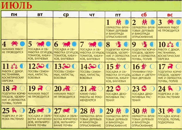 Лунный календарь садовода и огородника на июль 2016 года